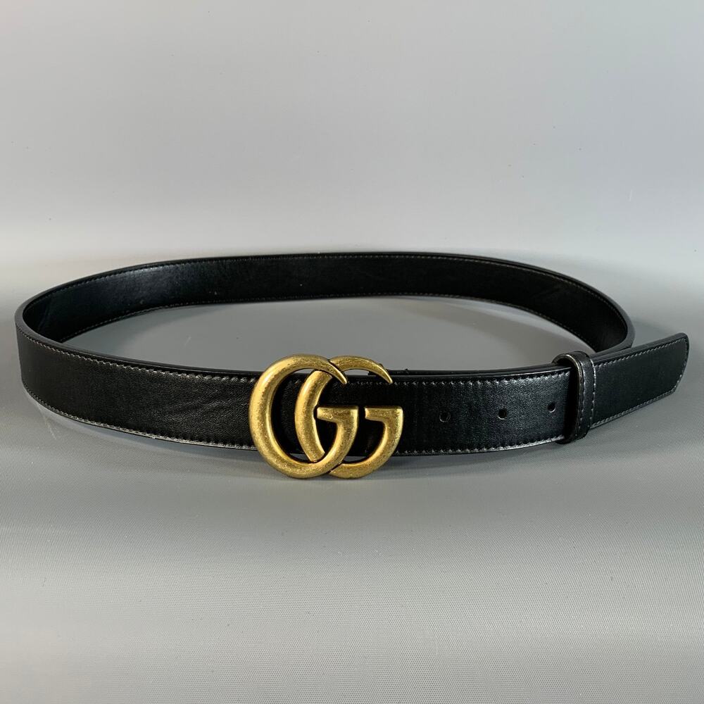 GUCCI Waist Size 34 Black Gold 409417 Leather Belt